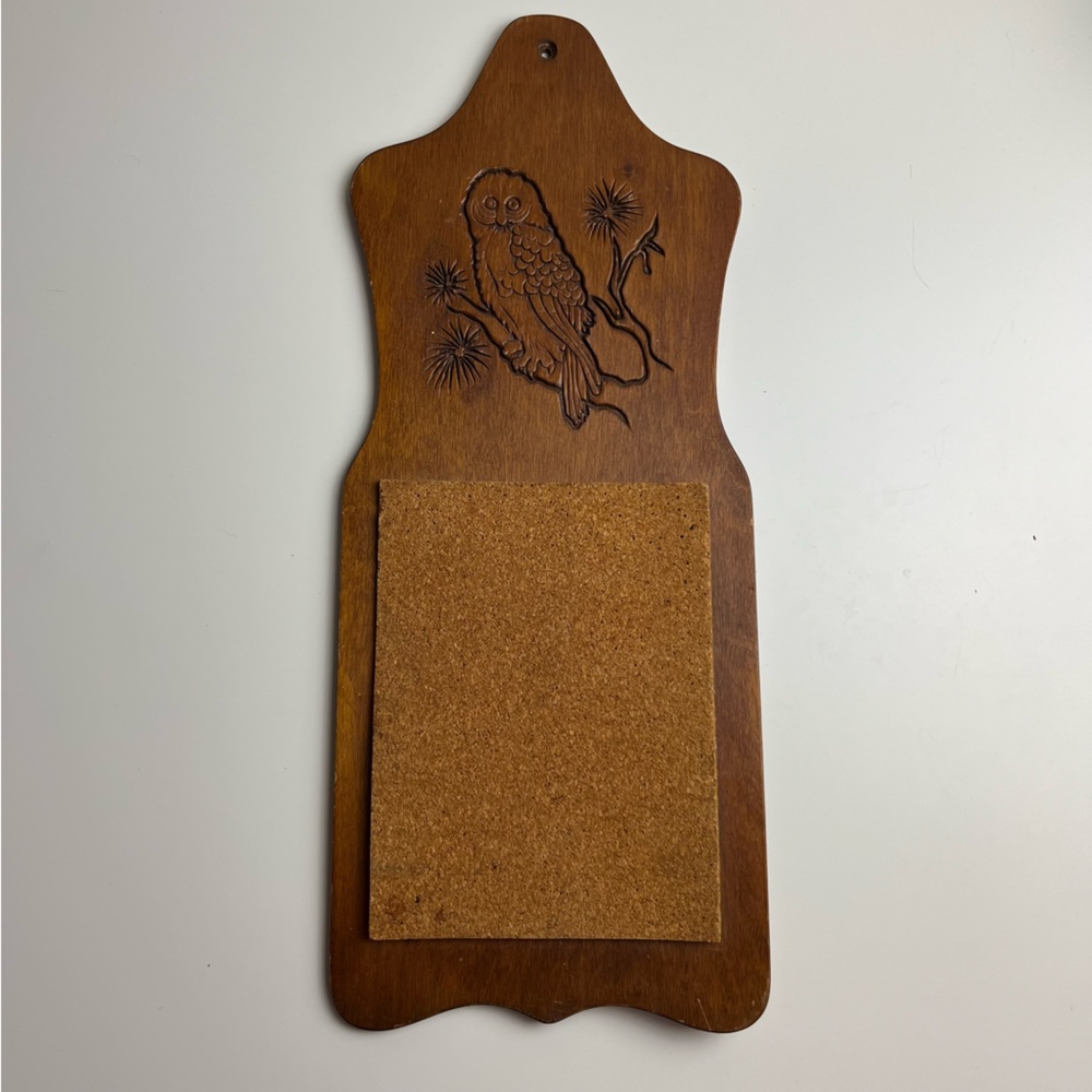 Vintage Brown Wooden Owl Wall Art with Cork Board